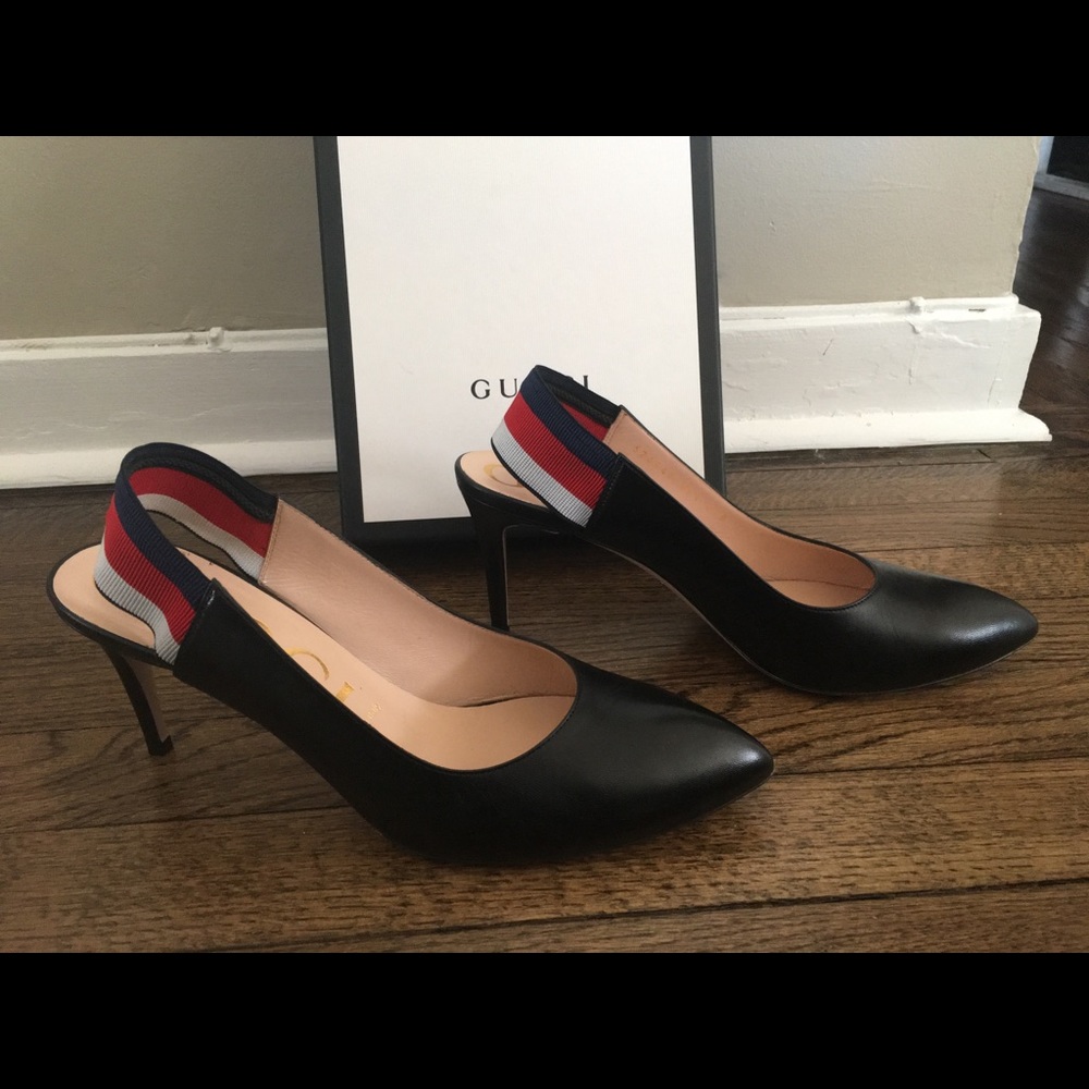 Gucci Leather Web Sling Back Heel